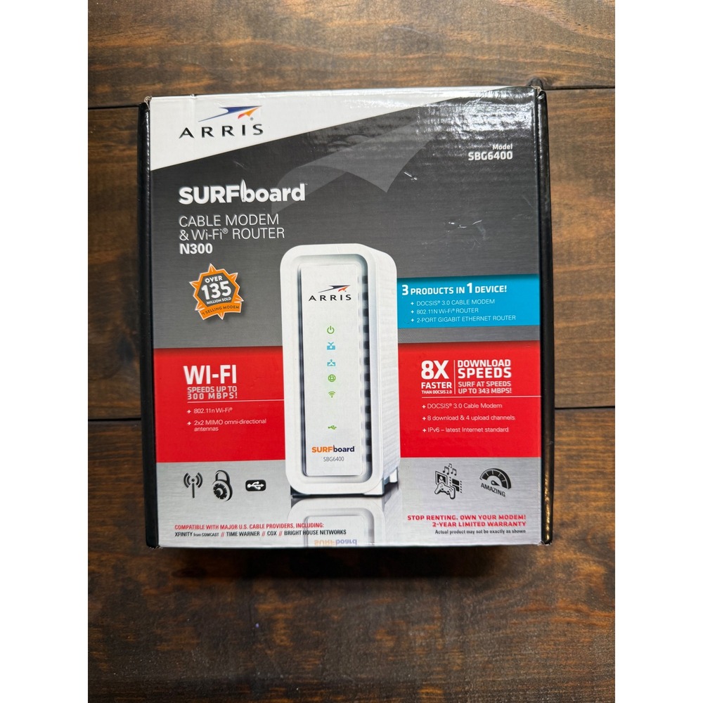 ARRIS SURFboard SBG6400 Cable Modem & Wi-Fi Router N300 White DOCSIS 3.0 SBG6400